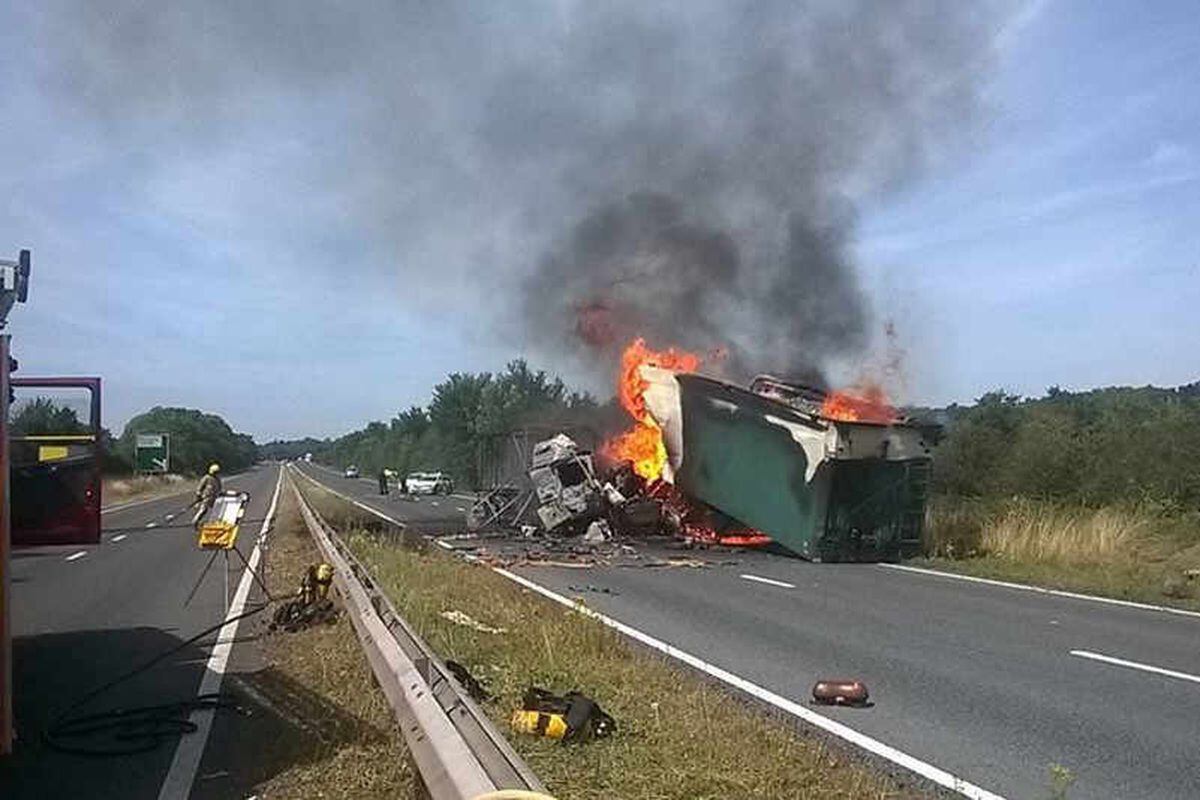 Fire engulfs lorries after crash sparks delays onto M5