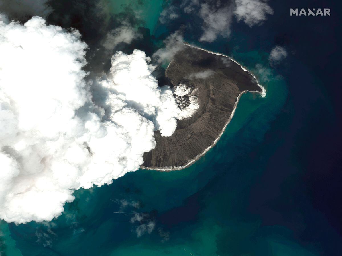 Overhead view of the Tonga volcano