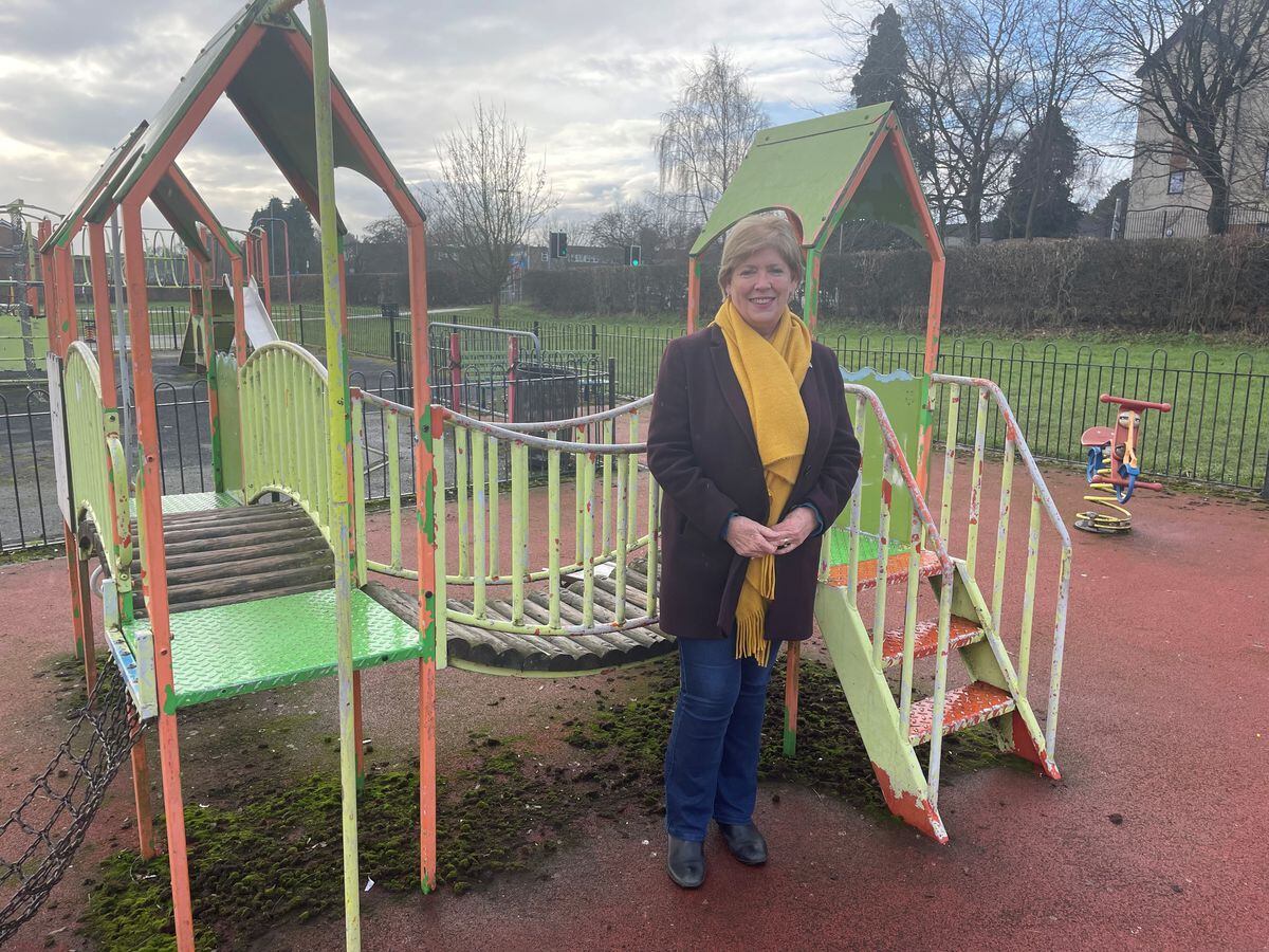 Councillor Adrienne Fitzgerald at the Barnard Way play area in Cannock