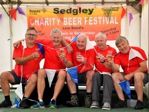 Ready for the festival, from left: Ian Foster, David Mitchell, Paul Todd, Dave Baugh and Ian Whitehouse