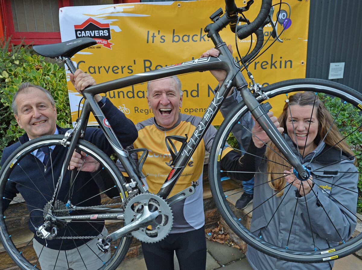Carvers are the new sponsor for the Round the Wrekin sportive cycling event which will return next year. Pictured left: Henry Carver, Hugh Porter and Kate Kelly