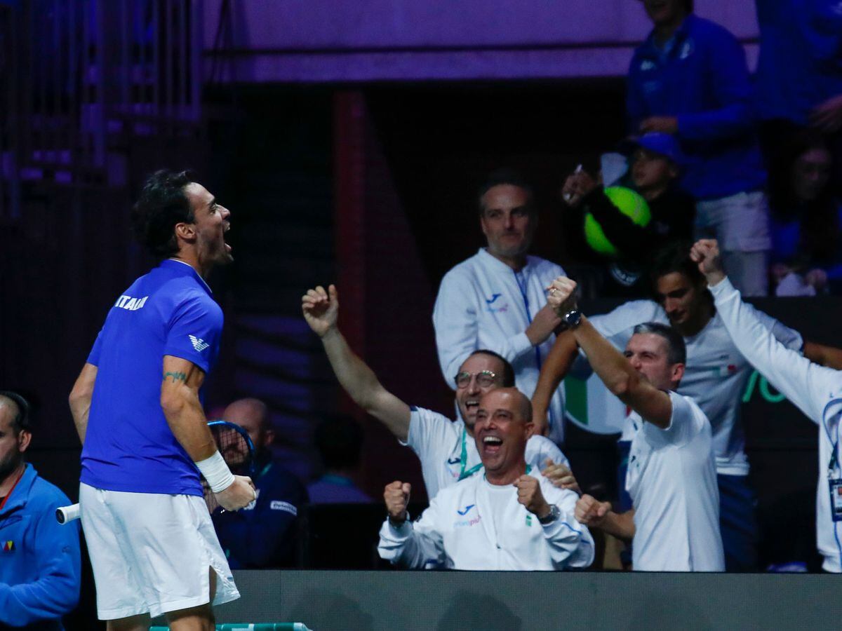 Fabio Fognini celebrates helping secure Italy's victory