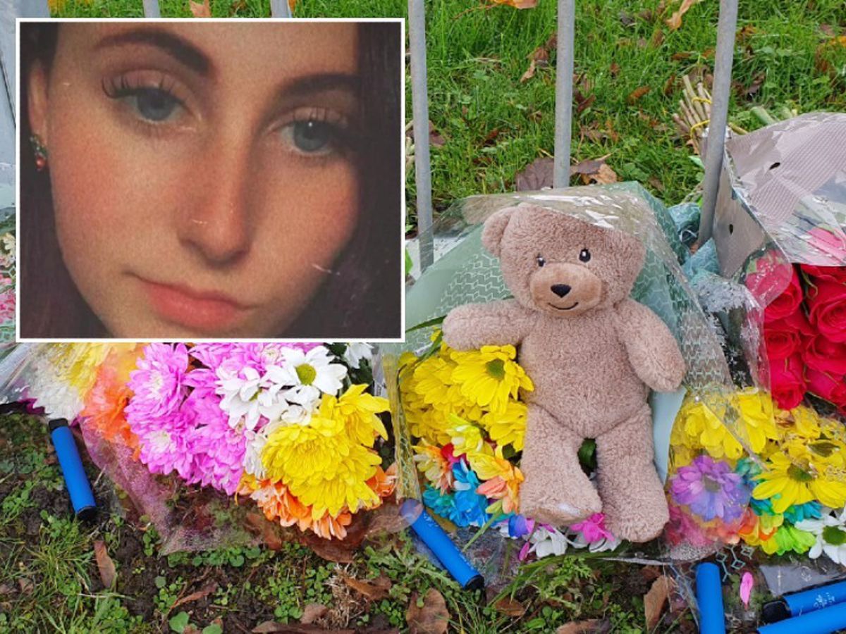 Tributes including flowers and a teddy bear and blueberry and sour raspberry vapes to Ruby Davies, inset. 