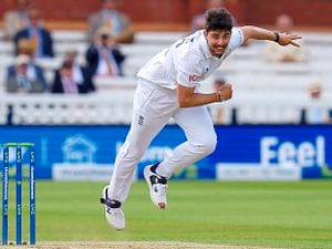 Josh Tongue in bowling action during England’s Test match against Ireland at Lord’s in which he took five wickets
