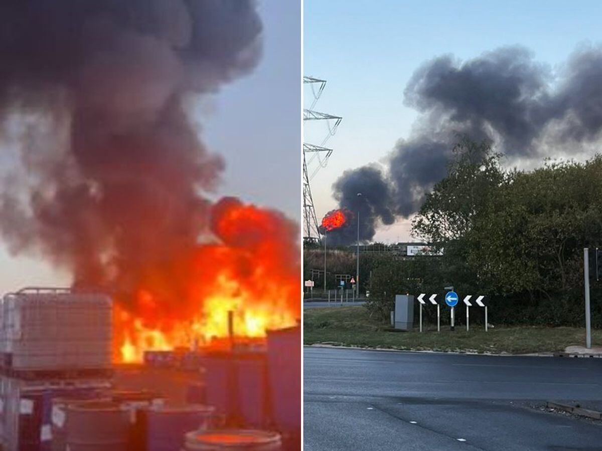 The scene of the blaze. Left image: @kelmaddox. Right: @burtonuk