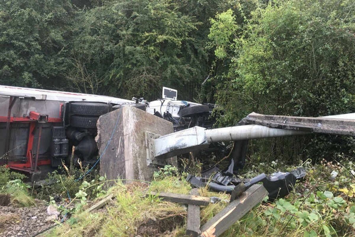 The overturned lorry following the crash. 