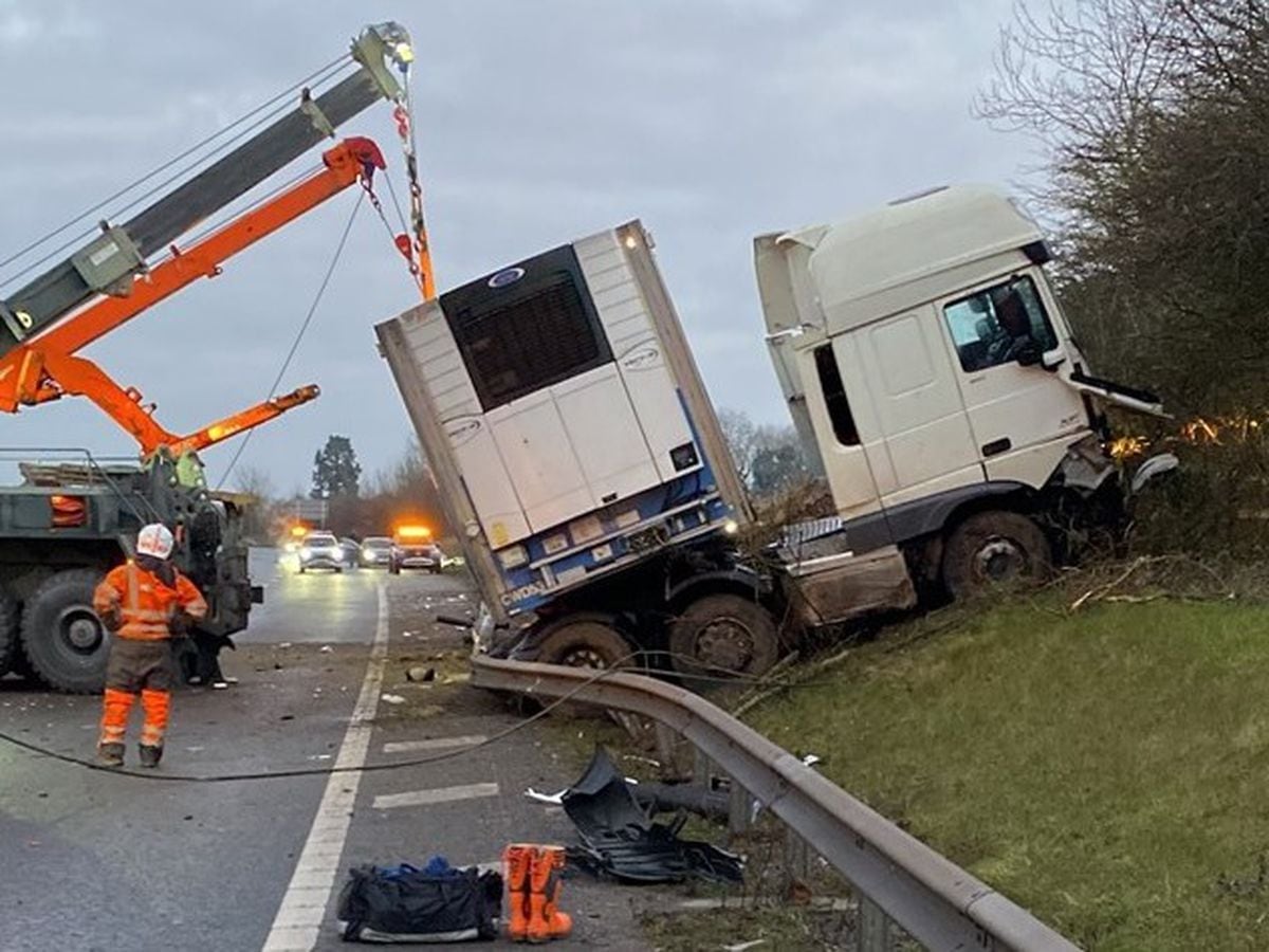 A crash involving a lorry and a car closed the M5 southbound. Photo: Highways England