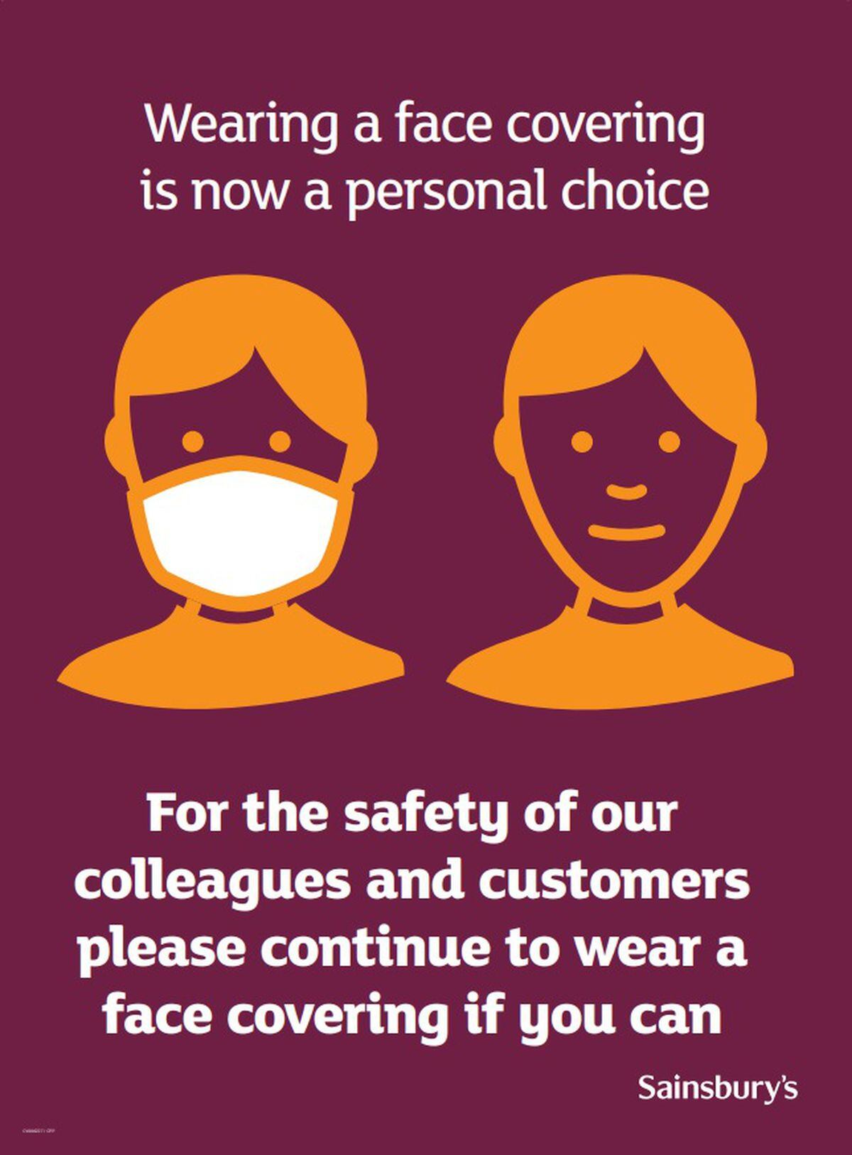 Sainsbury's wants customers to continue to wear masks