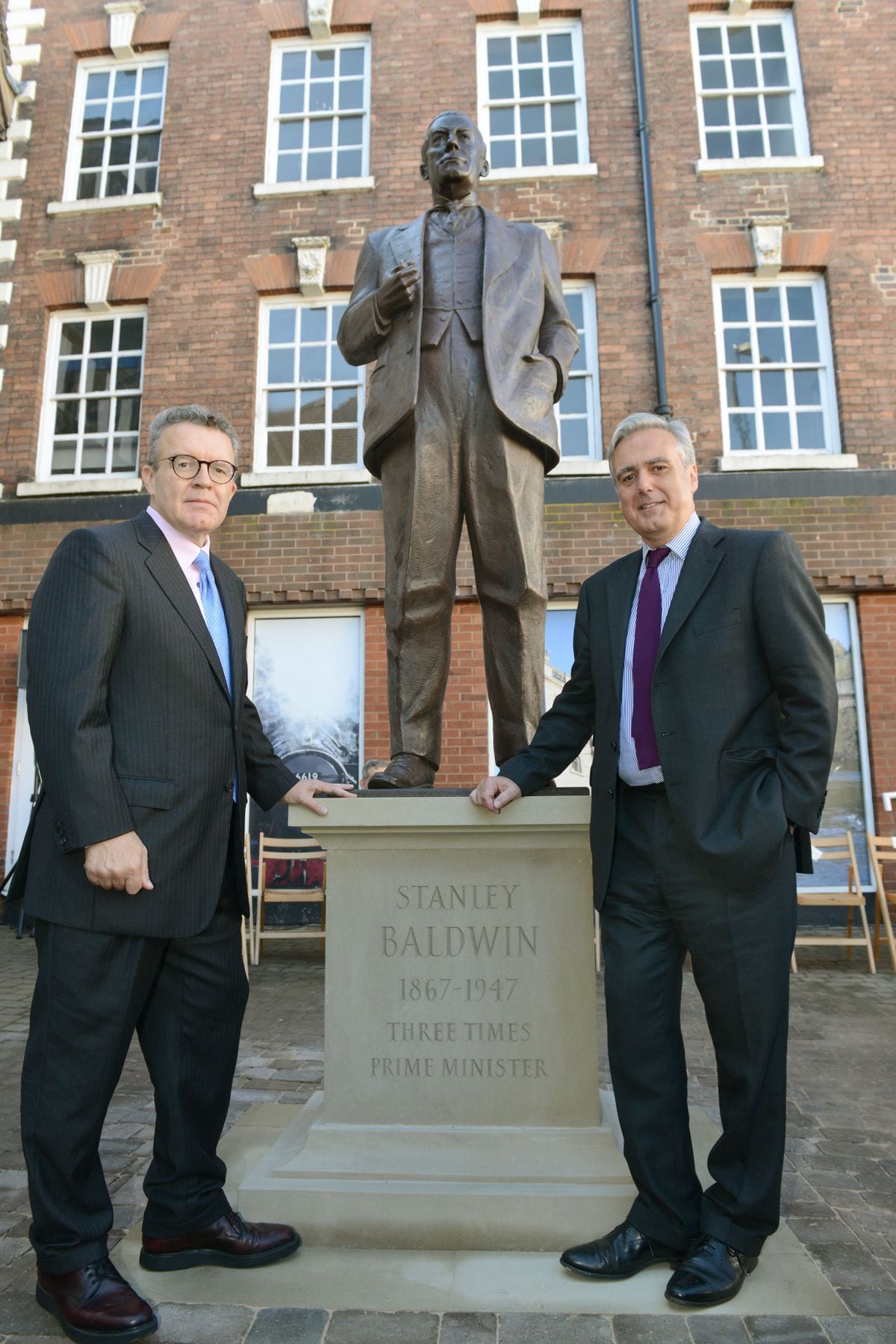 Wyre Forest MP Mark Garnier with, right, Deputy Leader of the Labour Party, Tom Watson, at the unveiling of the statue of former Prime Minister Stanley Baldwin
