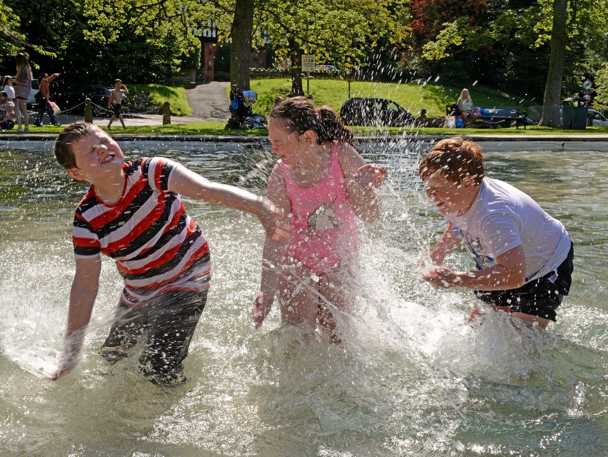 Youngsters John Wigley, Ellie Wigley and Thomas Burrow enjoy Tettenhall Pool in summer 2019