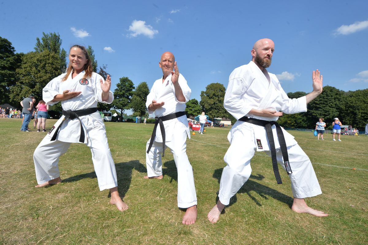 Putting on a display GKR Karate members (left-right) Liz Mcaulay, John Mcaulay, both of Rugeley, and Dan Rock, of Uttoxeter