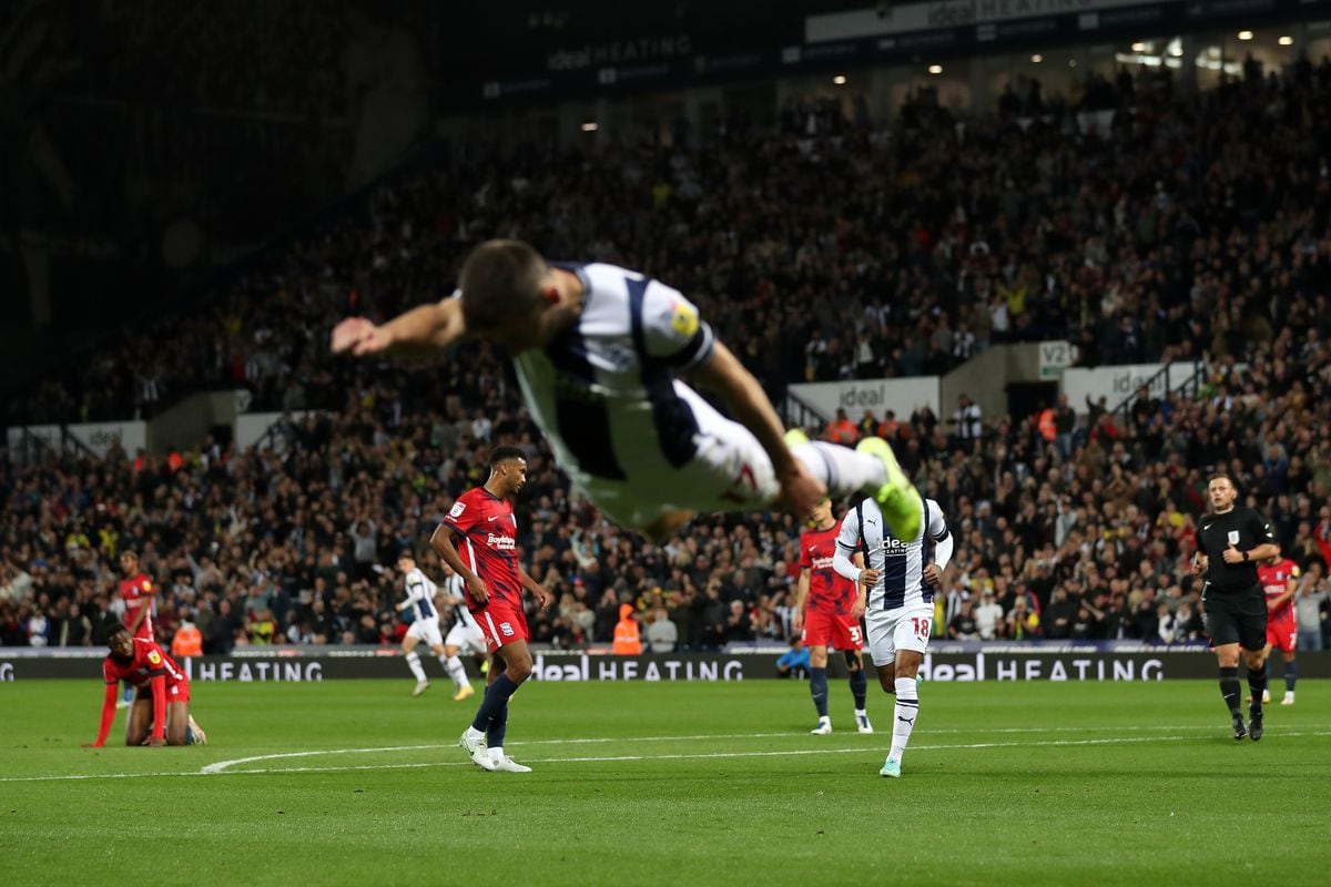 Jed Wallace of West Bromwich Albion celebrates after scoring a goal to make it 1-1 during the Sky Bet Championship between West Bromwich Albion and Birmingham City at The Hawthorns on September 14, 2022 in West Bromwich, United Kingdom. (Photo by Adam Fradgley/West Bromwich Albion FC via Getty Images).