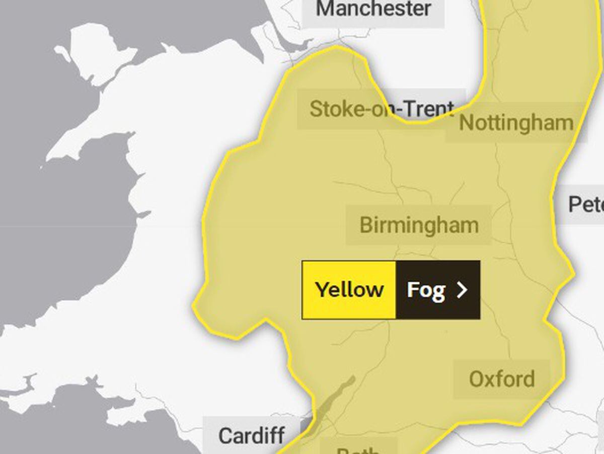 A yellow weather warning has been issued for the Black Country, Staffordshire, Shropshire and Mid Wales 
