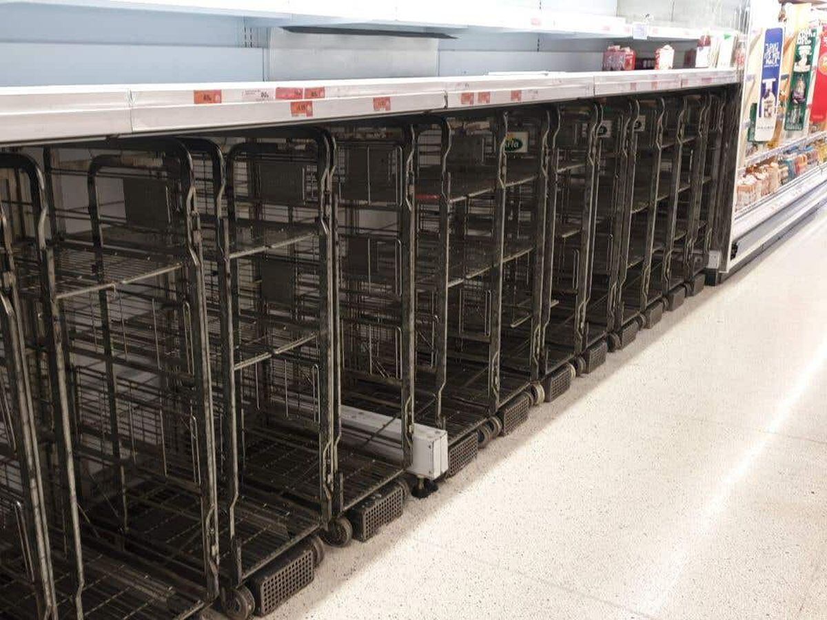 Supermarket shelves empty of milk