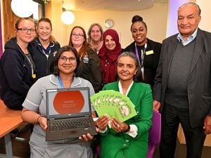 Sunita Banga, EDI midwife lead at New Cross Hospital, and Gurbax Kaur, practitioner manager, with guests at the new Sahara Maternity Support Group