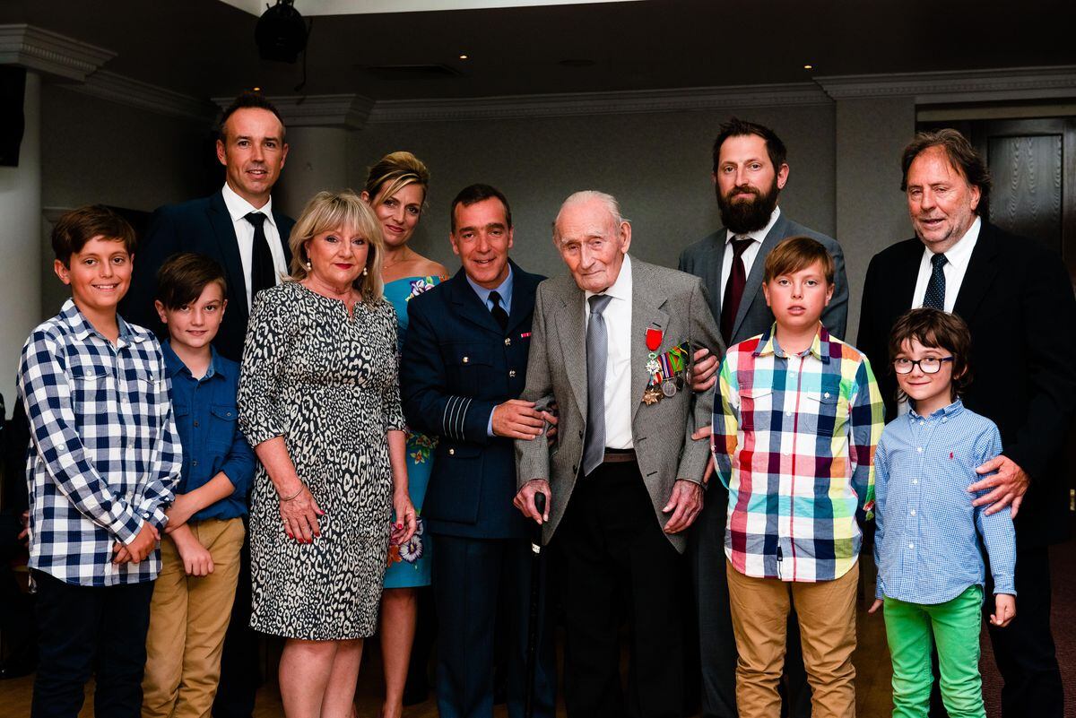  John William Bray, 97 from Albrighton, with family members and Group Captain Tone Baker