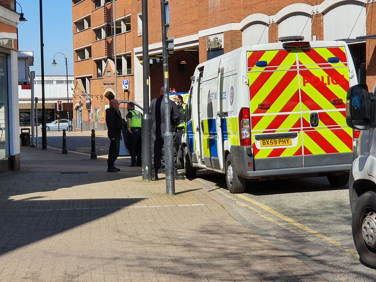 Police at Diamond Banqueting Suite in Skinner Street, Wolverhampton, in April last year