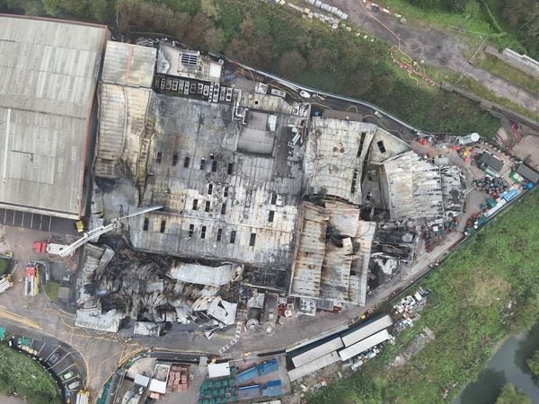 The devastating blaze at a factory could be seem from miles away