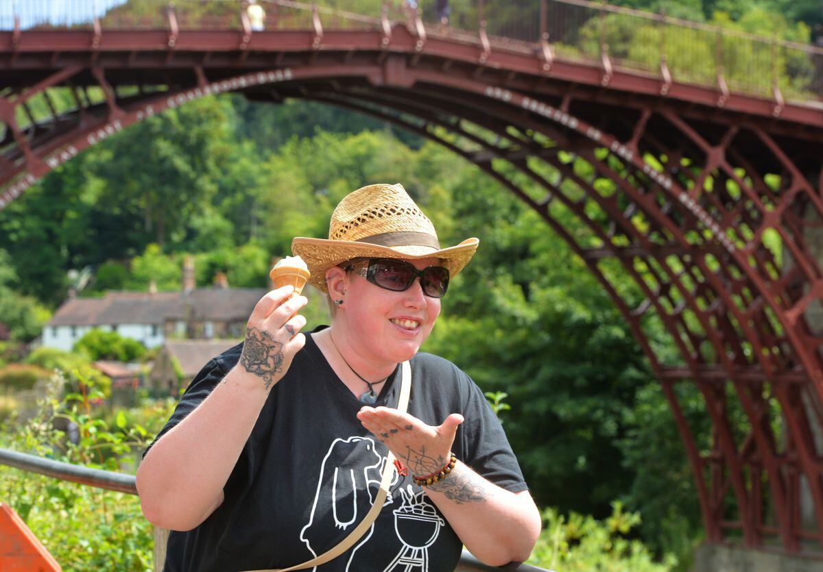 Jo Dudley of Perry Barr in front of the Iron Bridge