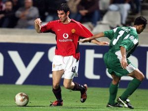 Man Utd's Daniel Nardiello gets round Alon Harazi during a  Champions League match with Maccabi Haifa at G.S.P. Stadium, Nicosia, Cyprus.  THIS PICTURE CAN ONLY BE USED WITHIN THE CONTEXT OF AN EDITORIAL FEATURE. NO WEBSITE/INTERNET USE UNLESS SITE IS REGISTERED WITH FOOTBALL ASSOCIATION PREMIER LEAGUE..