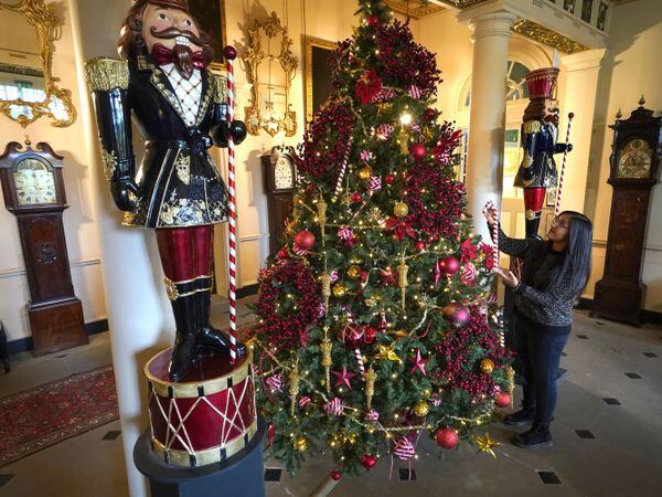 Christmas displays in the grand entrance hall of Dumfries House