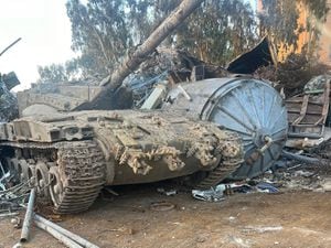 The stolen tank in a scrapyard near Haifa, Israel