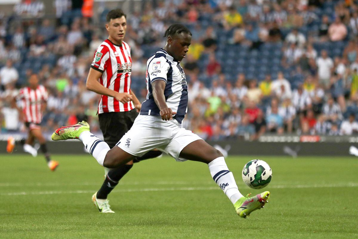 Reyes Cleary of West Bromwich Albion during the Carabao Cup First Round match between West Bromwich Albion and Sheffield United at The Hawthorns on August 11, 2022 in West Bromwich, England. (Photo by Adam Fradgley/West Bromwich Albion FC via Getty Images).