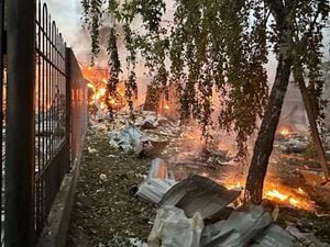 A fire following a Russian rocket attack in Kyiv