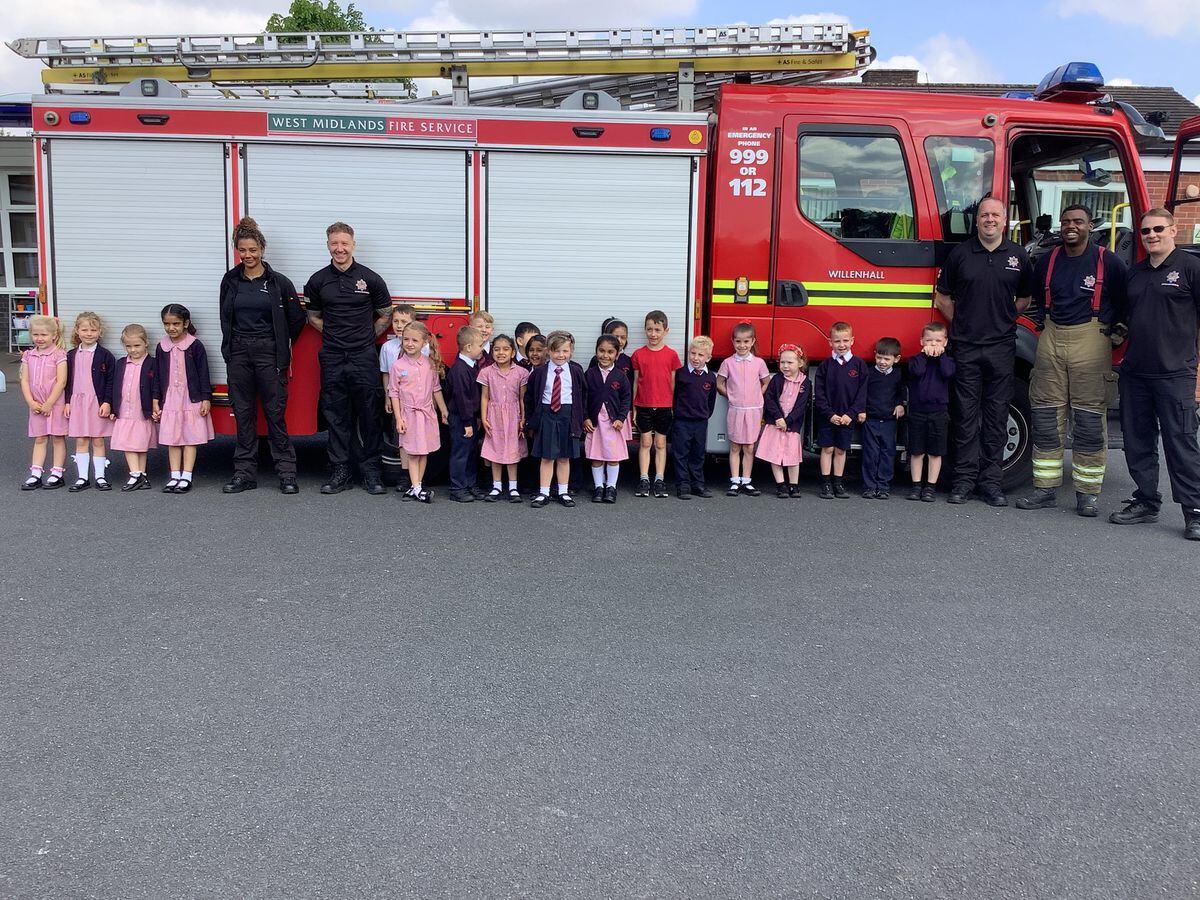 Firefighters from Willenhall visit St Joseph's Catholic Primary School in Darlaston