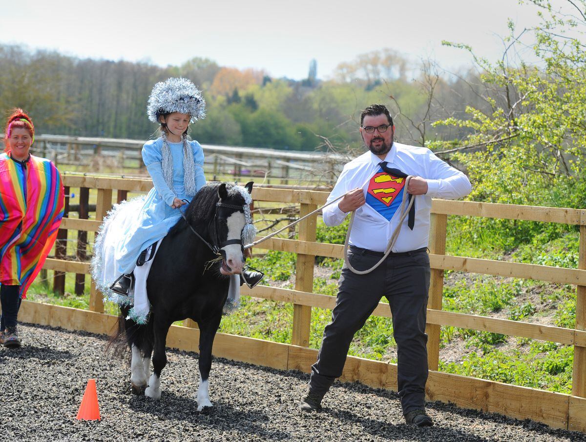 Taking part in a fancy dress fundraising riding challenge, at Norton Hall Farm and LAW Equine, Norton Canes