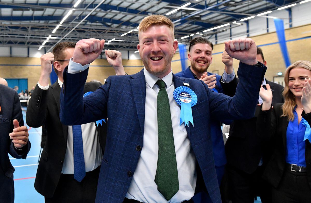 Tory Simon Bennett celebrates taking Bushbury North from Labour