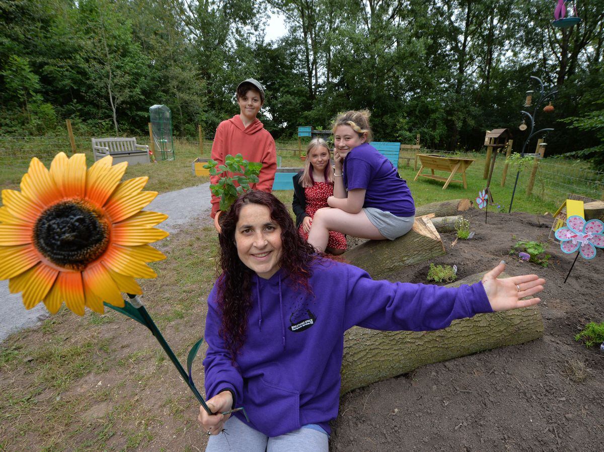 Baggeridge Community Garden, Breathing Space Therapeutic Services CIC executive director Rebecca Mainstone, with funday committee members (left-right) Toby Grimes, 10, Madison Hall, 10, and Mia Mainstone, 12