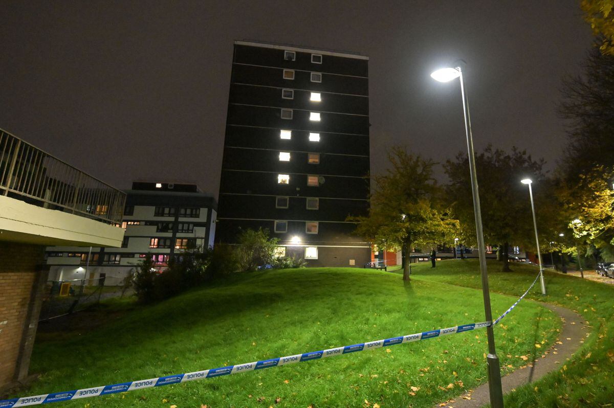 The man's body was found in bushes outside Hawthorn House in the Heath Town area of Wolverhampton shortly before 6pm on Tuesday. Photo: SnapperSK