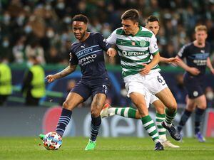 Manchester City's Raheem Sterling (left) and Sporting Lisbon's Maria Joao Palhinha
