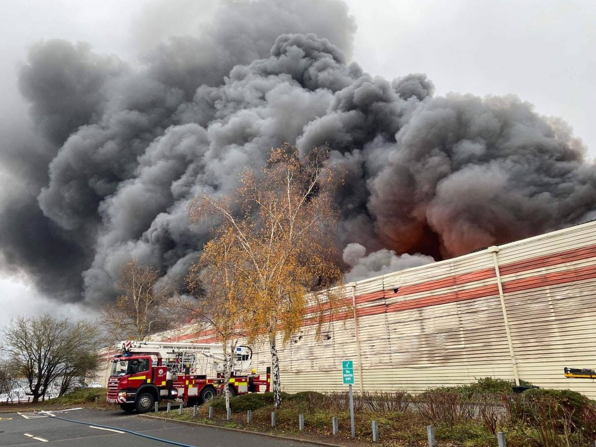 Fire crews at the scene of the blaze at Hoo Farm Industrial Estate, Kidderminster. Photo: Bridgnorth Fire Station
