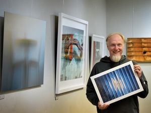 Andrew Gurnett with one the pieces he is exhibiting at the General Office gallery