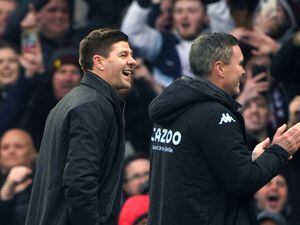               Aston Villa manager Steven Gerrard (left) reacts after the final whistle 