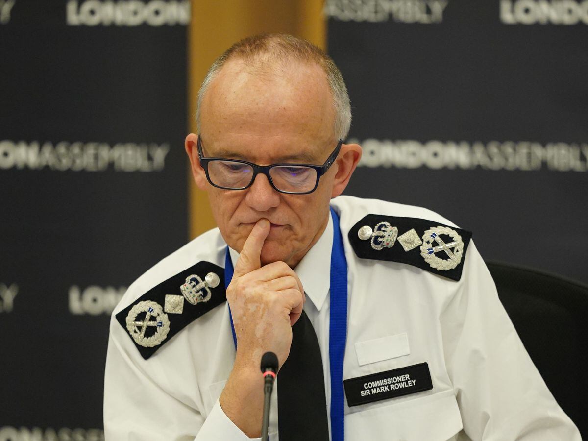 Sir Mark looking thoughtful as he appeared at the London Assembly Police and Crime Committee.