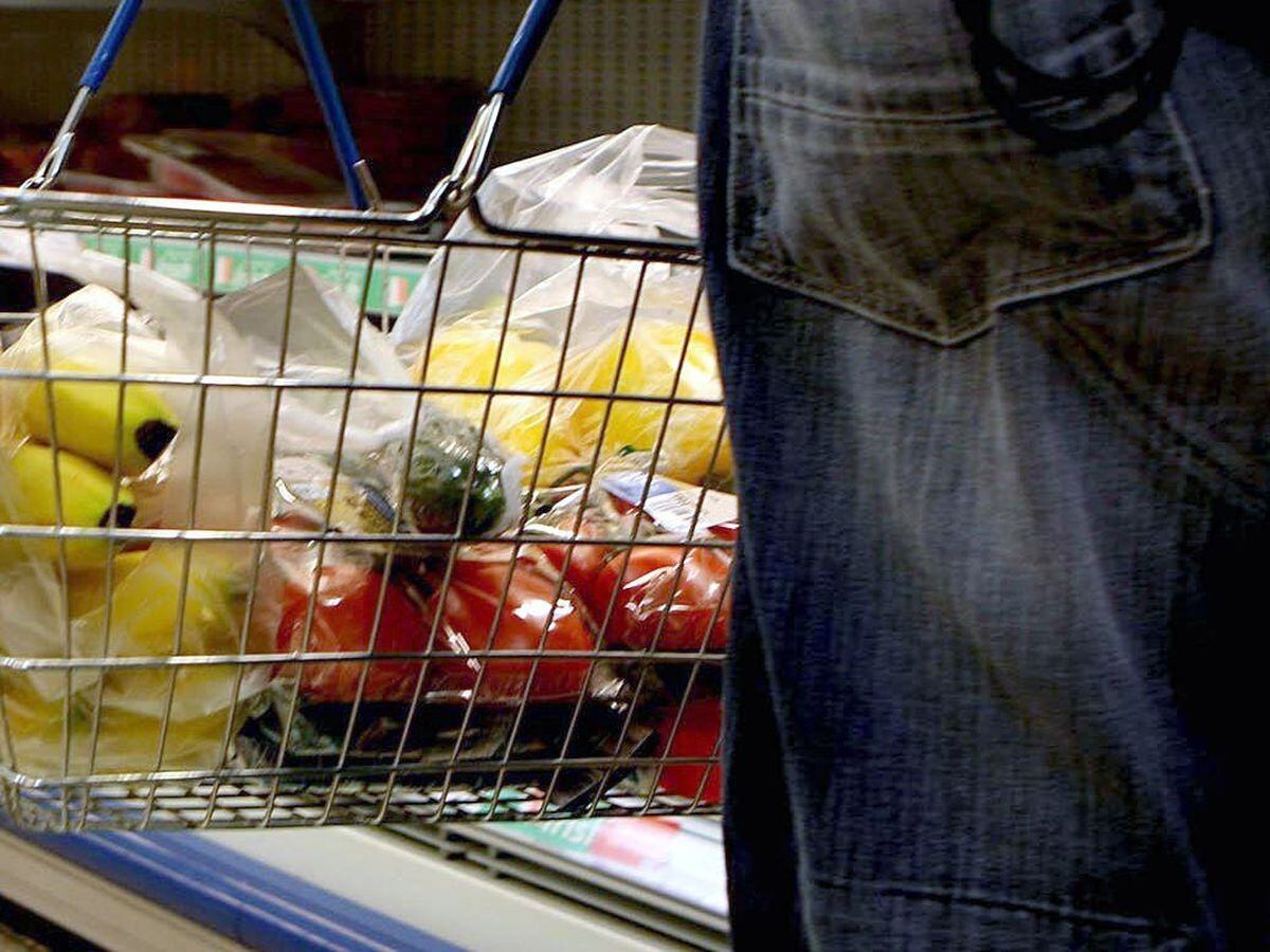Supermarket basket with food