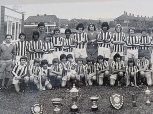 The 1977 end of season photo with trophies - Bill parkes (left)