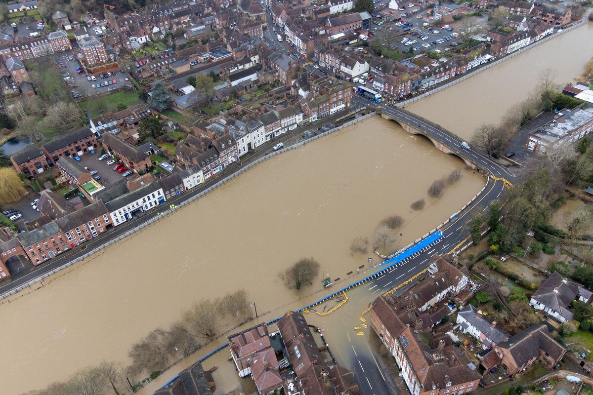 Aerial photos show the extent of the flooding in Bewdley. Photo: Joe Giddens/PA Wire