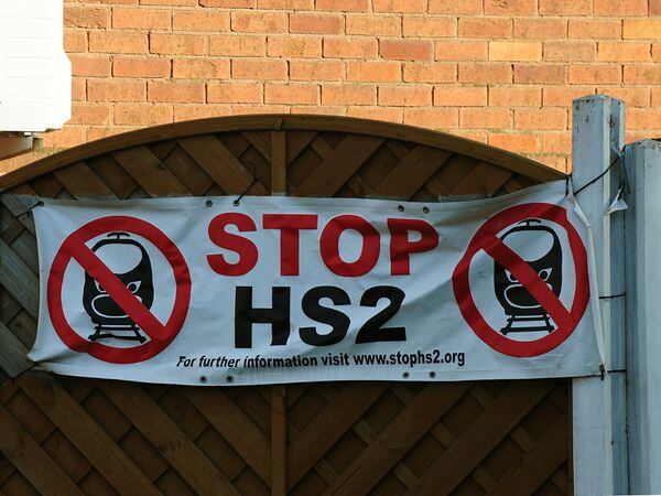 A general view of an anti HS2 sign in Whittington, Staffordshire