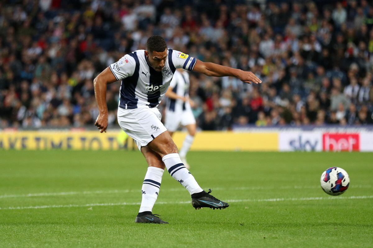 Jake Livermore of West Bromwich Albion shoots during the Sky Bet Championship between West Bromwich Albion and Cardiff City at The Hawthorns on August 17, 2022 in West Bromwich, United Kingdom. (Photo by Adam Fradgley/West Bromwich Albion FC via Getty Images).