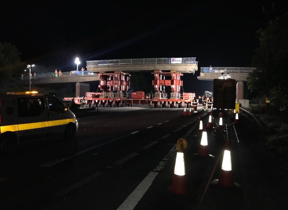 The section of bridge is lifted out of place. Photo: Highways England.
