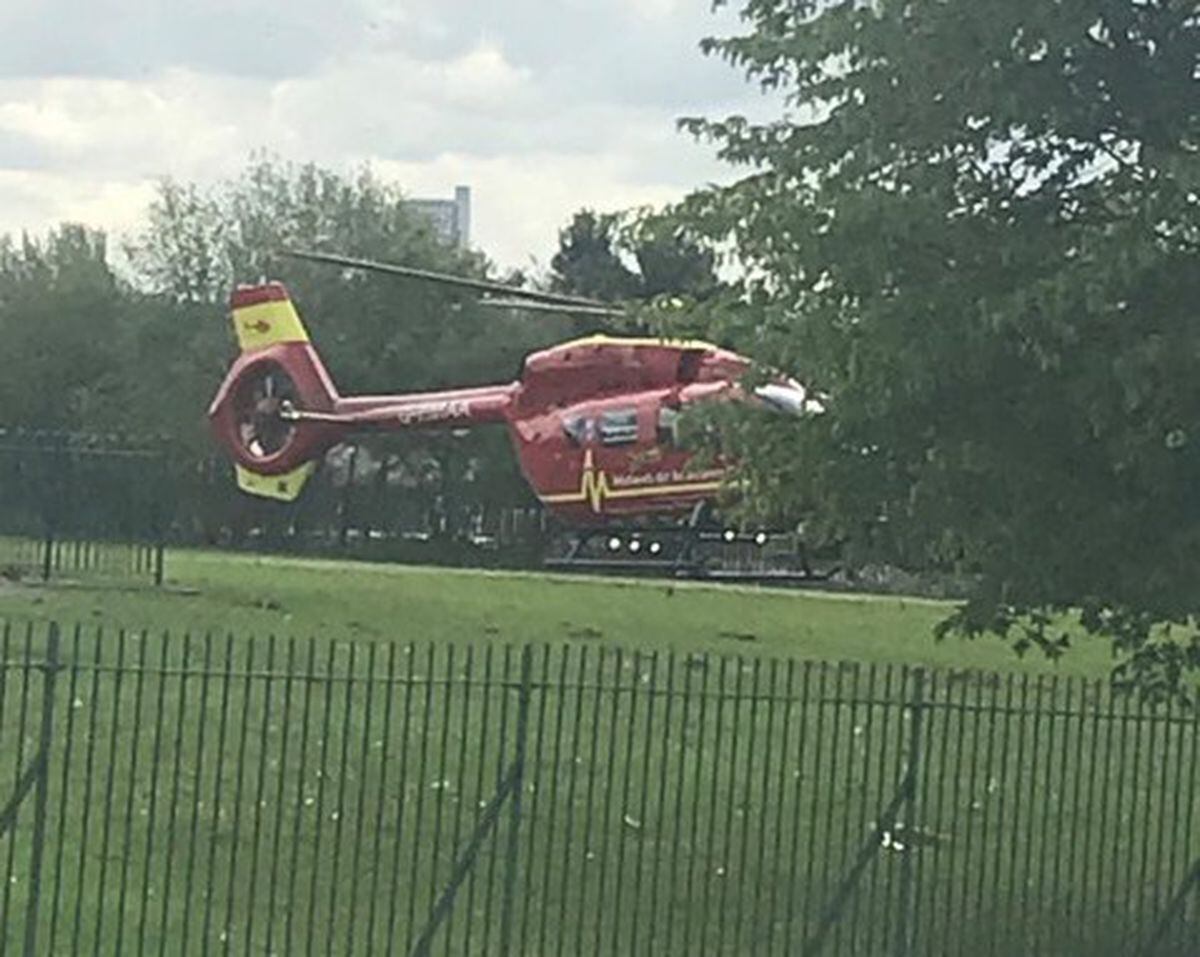 An air ambulance landed nearby