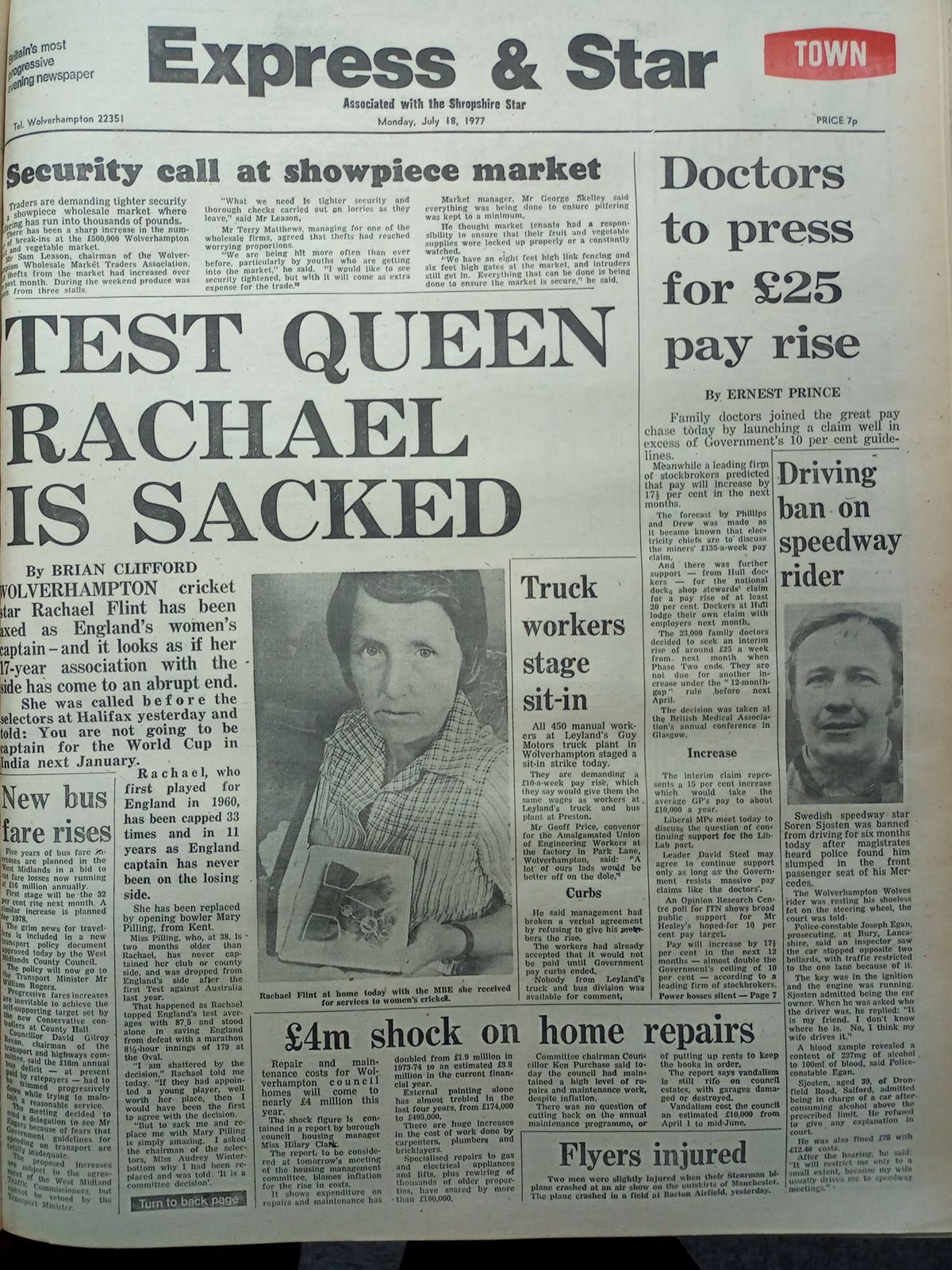How the Express & Star reported Rachael Heyhoe Flint's dismissal as captain of the England Test team