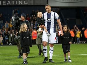 Jake Livermore of West Bromwich Albion and his children during the lap of appreciation (Photo by Adam Fradgley/West Bromwich Albion FC via Getty Images).