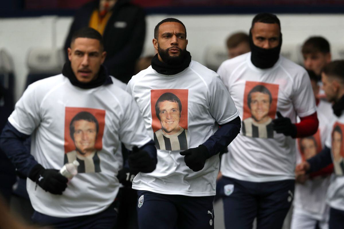 West Brom players wore Jeff Astle t-shirts ahead of the match. Photo: Adam Fradgley via Getty Images