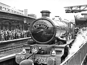 Clun Castle at Shrewsbury railway station in an event for the end of steam locos on British Railways in March 1967