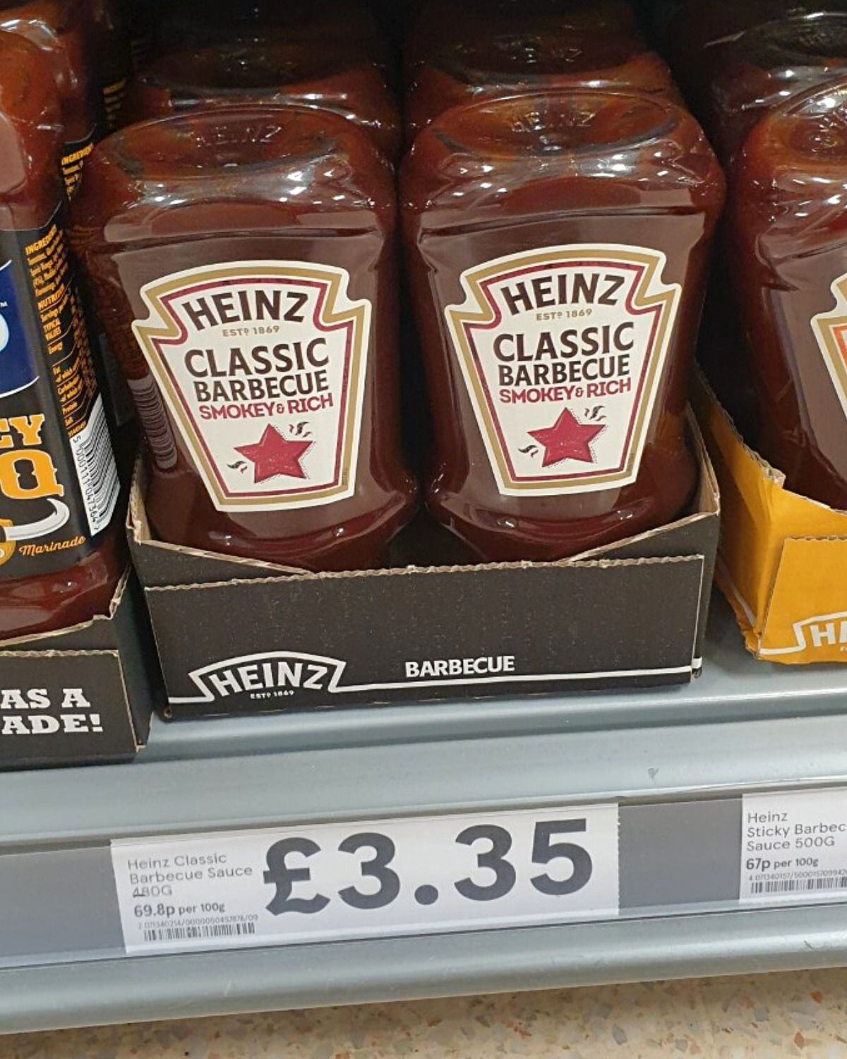 Heinz 'Classic Barbecue' sauce costs £3.35 in Tesco, when the same amount cost £2.13 last year. 